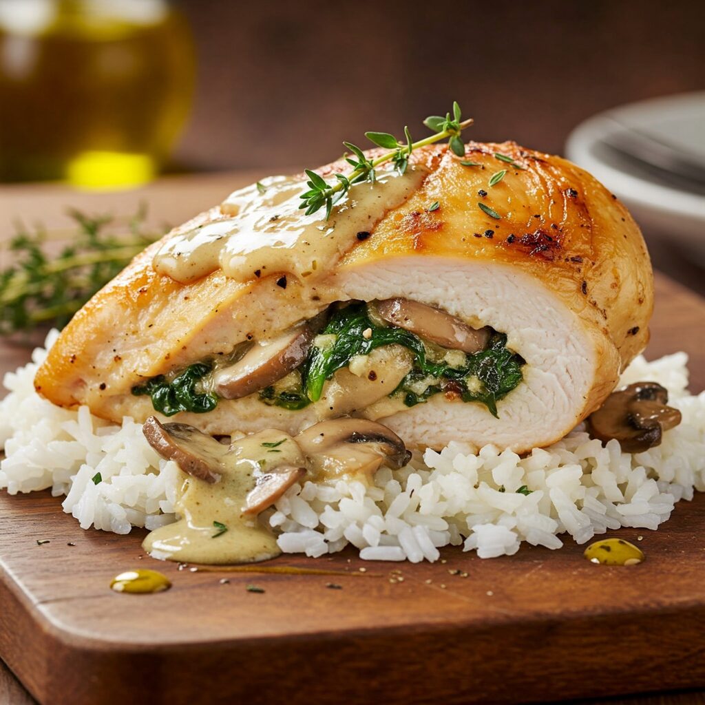 Creamy Mushroom and Spinach Stuffed Chicken
